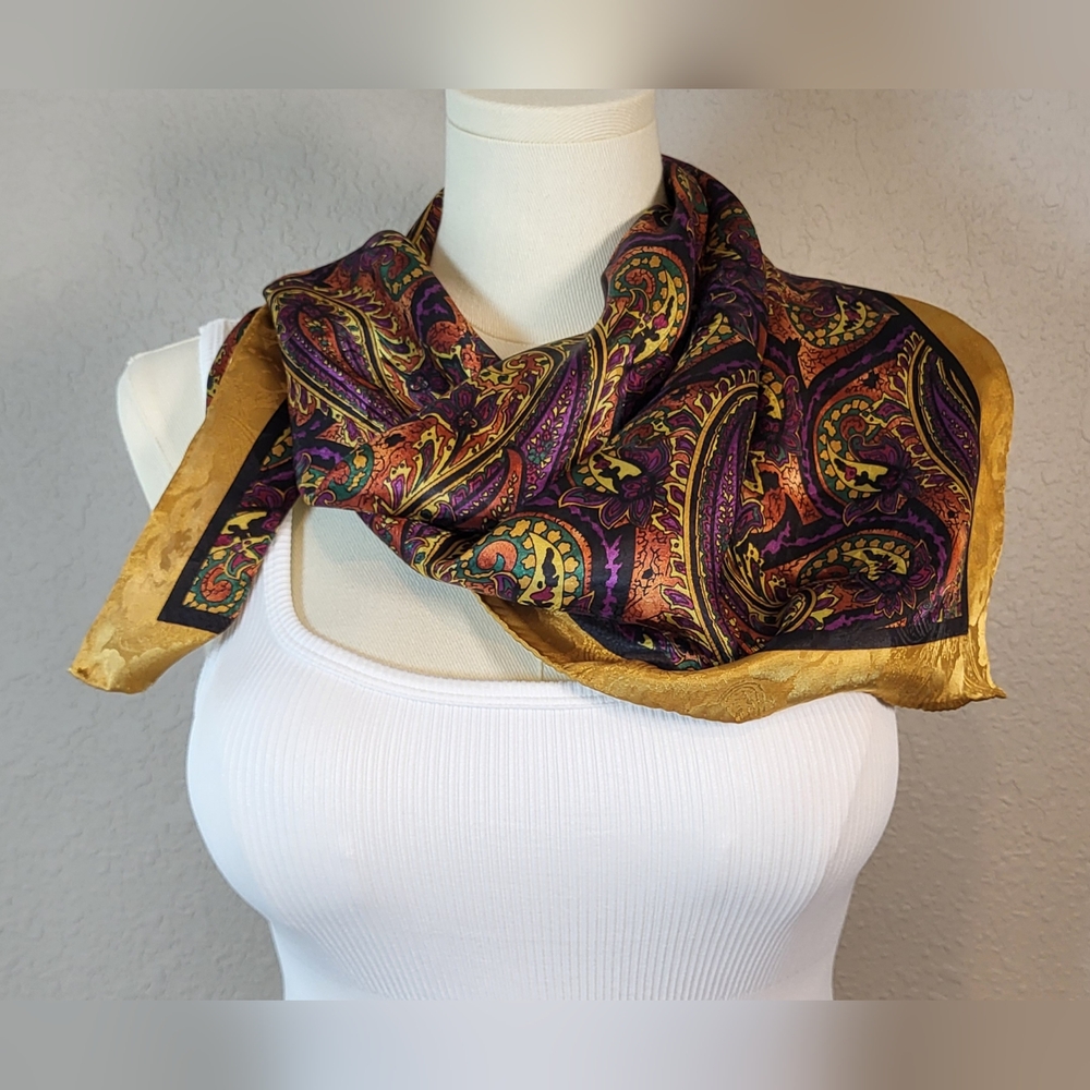 Purple and Gold Lightweight Paisley Wrap - 30.5 x 30.5 Square - Picture 6 of 8